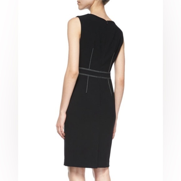 Theory Minaeon Contrast-Trim Crepe Sleeveless Sheath Dress in Black size 4 - Picture 2 of 14